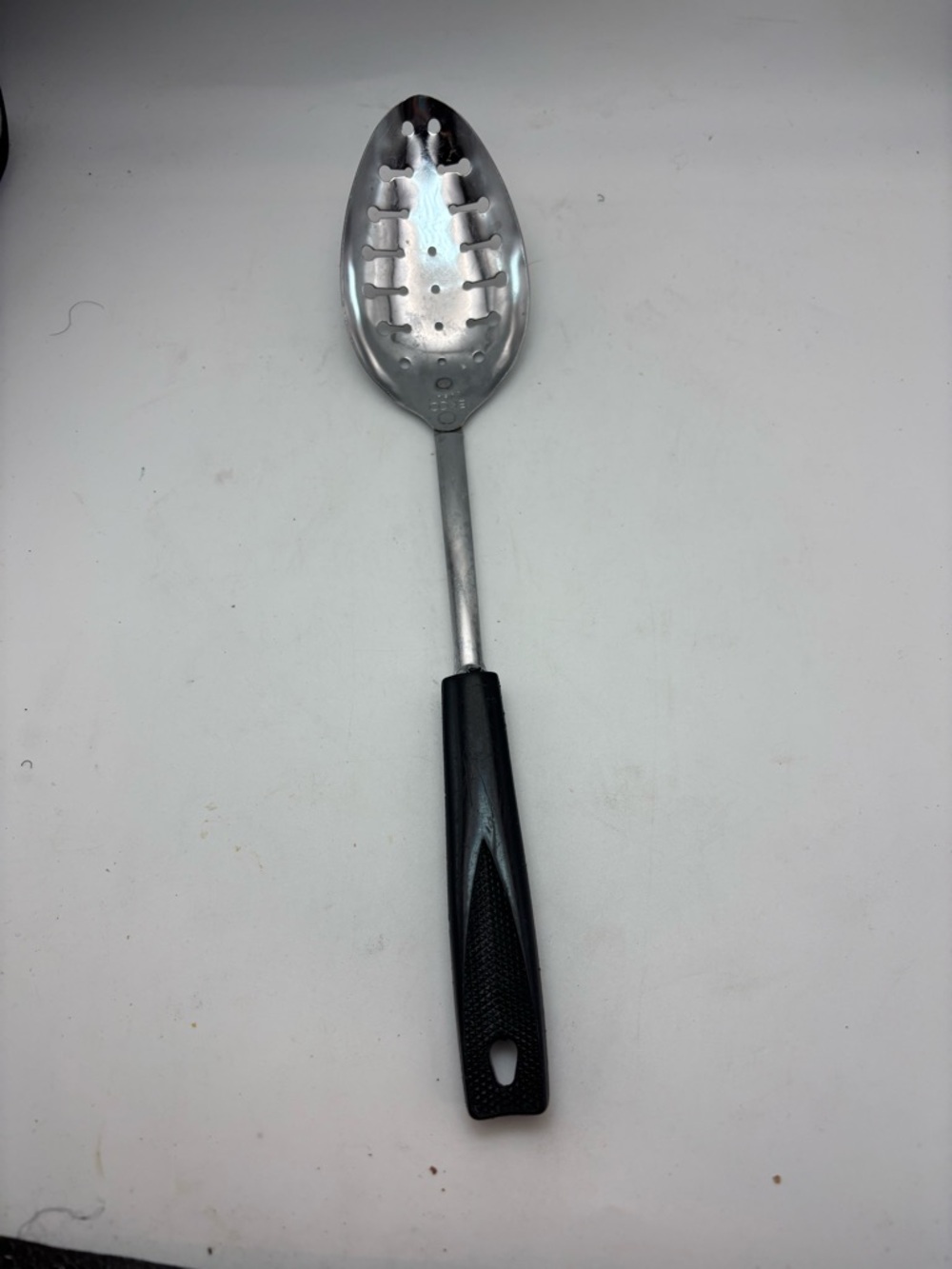 Vintage EKCO USA Slotted Serving Spoon Stainless Steel Black Handle Kitchen
